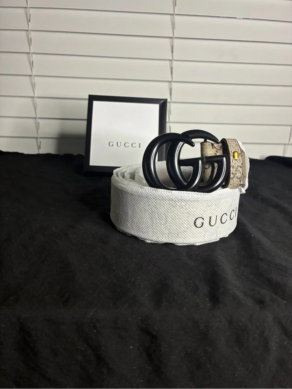 Black Double G Logo Canvas Belt - Black/Beige